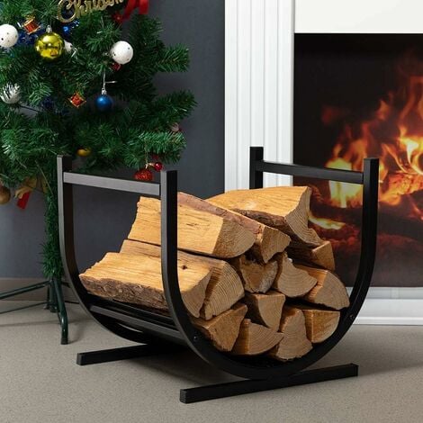 Soporte metálico para leña de gran capacidad. Almacenamiento de leña para interior y exterior. Estante para leña con una capacidad de carga de 30 kg.