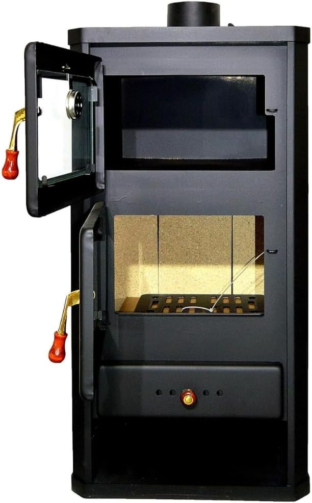 Houtkachel met oven. Verwarmingsvermogen: 12 kW. Model "Prity FM"