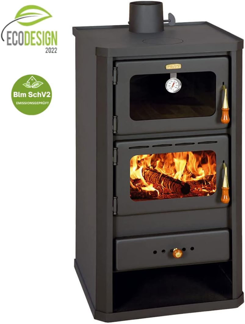 Houtkachel met oven. Verwarmingsvermogen: 12 kW. Model "Prity FM"