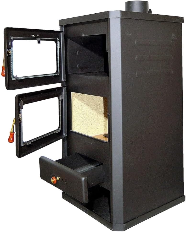 Houtkachel met oven. Verwarmingsvermogen: 12 kW. Model "Prity FM"