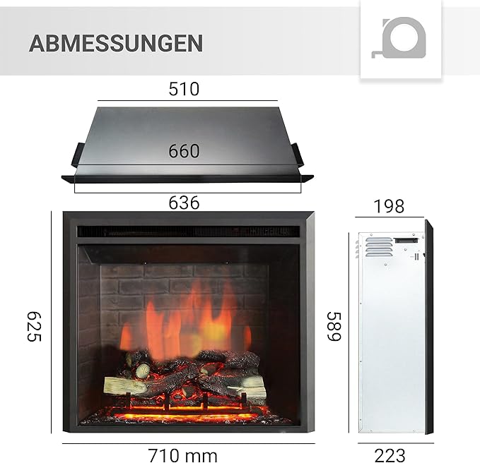 RICHEN EF4XC elektrische haard met verwarming: 3D-vlameffect en knisperend geluid, afstandsbediening, staande elektrische haard, zwart