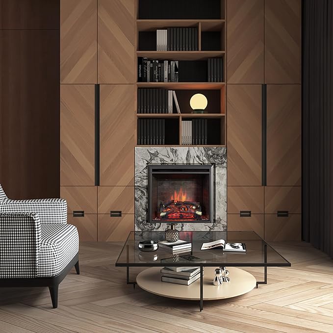 RICHEN EF4XC elektrische haard met verwarming: 3D-vlameffect en knisperend geluid, afstandsbediening, staande elektrische haard, zwart