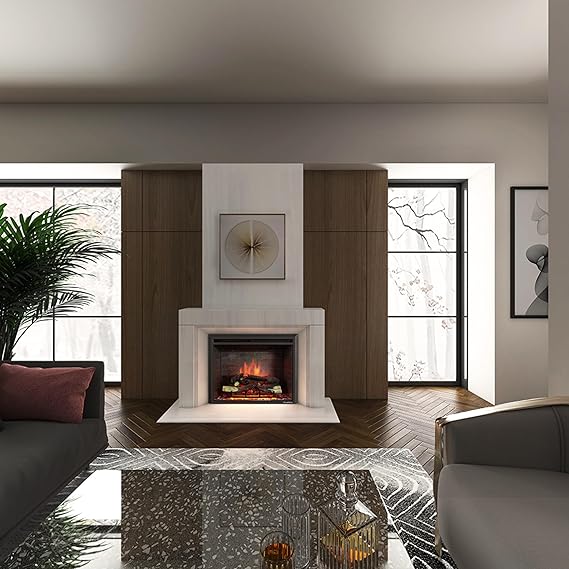 Chimenea eléctrica RICHEN EF4XC con calefacción: efecto de llamas en 3D y sonido de crepitar, mando a distancia, chimenea eléctrica de pie en color negro