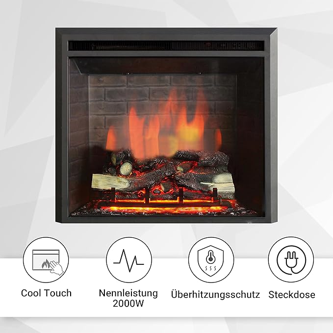RICHEN EF4XC elektrische haard met verwarming: 3D-vlameffect en knisperend geluid, afstandsbediening, staande elektrische haard, zwart