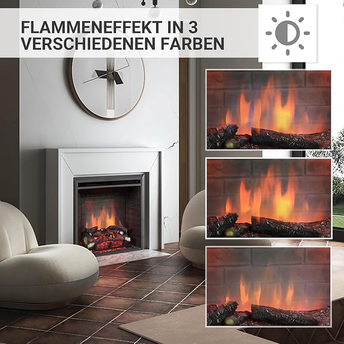 RICHEN EF4XC elektrische haard met verwarming: 3D-vlameffect en knisperend geluid, afstandsbediening, staande elektrische haard, zwart