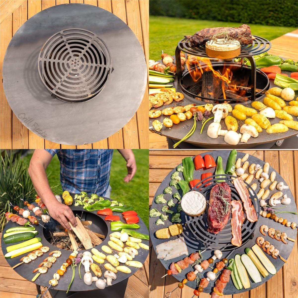 FEEST: Hoge schoorsteen met uittrekbare stalen plaat en grillrooster, buitenbarbecueplaat, Ø 75 cm