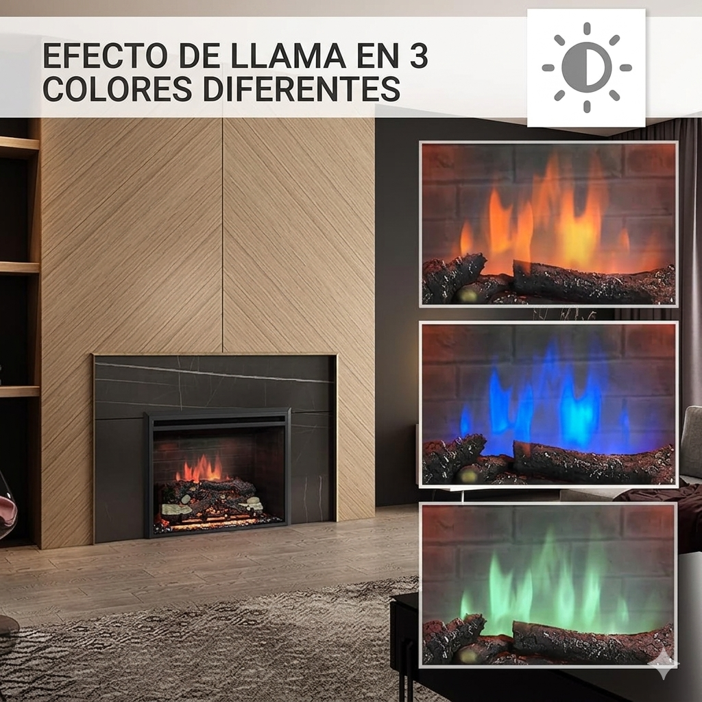 Chimenea eléctrica RICHEN EF4XC con calefacción: efecto de llamas en 3D y sonido de crepitar, mando a distancia, chimenea eléctrica de pie en color negro