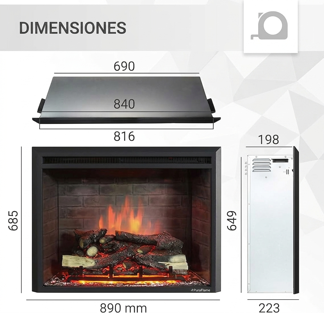 Chimenea eléctrica RICHEN EF4XC con calefacción: efecto de llamas en 3D y sonido de crepitar, mando a distancia, chimenea eléctrica de pie en color negro