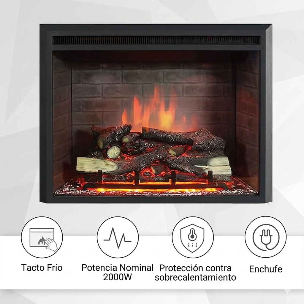 Chimenea eléctrica RICHEN EF4XC con calefacción: efecto de llamas en 3D y sonido de crepitar, mando a distancia, chimenea eléctrica de pie en color negro