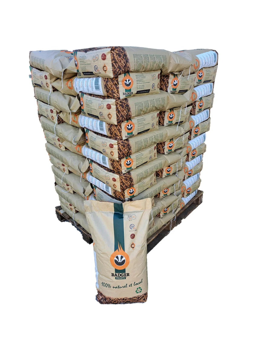 Pellets de madera BADGER – Palé con 65 sacos de 15 kg cada uno