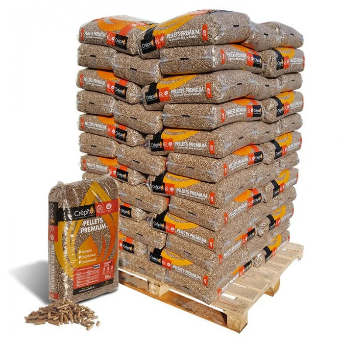 Pellets de madera Crépito – Palé con 72 sacos de 15 kg cada uno