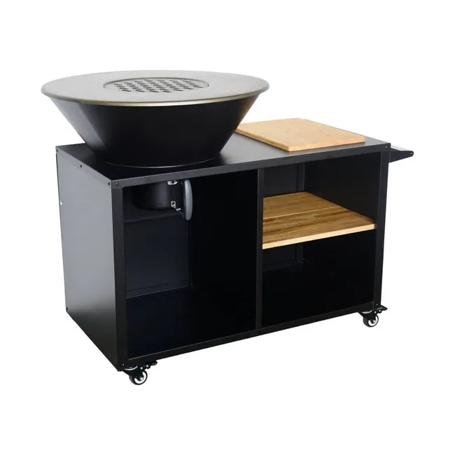 Hoguera Stromboli con función de barbacoa, 80 cm de diámetro – color negro, con parrilla y espacio de almacenamiento. Ancho 138 x Profundidad 82 x Altura 114 cm
