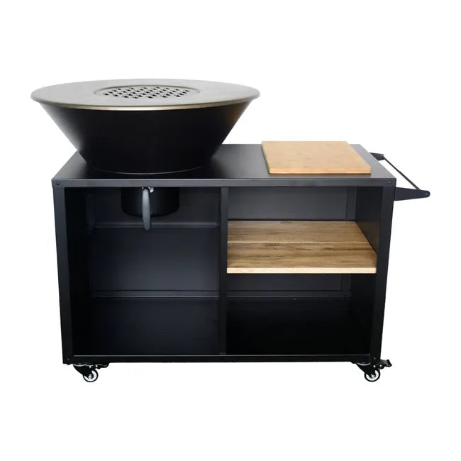 Hoguera Stromboli con función de barbacoa, 80 cm de diámetro – color negro, con parrilla y espacio de almacenamiento. Ancho 138 x Profundidad 82 x Altura 114 cm