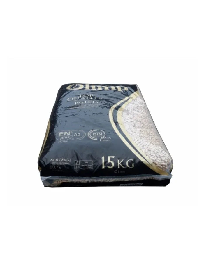 Granulado OLIMP Din+, EN+A1 – Palé con 15 sacos de 15 kg cada uno
