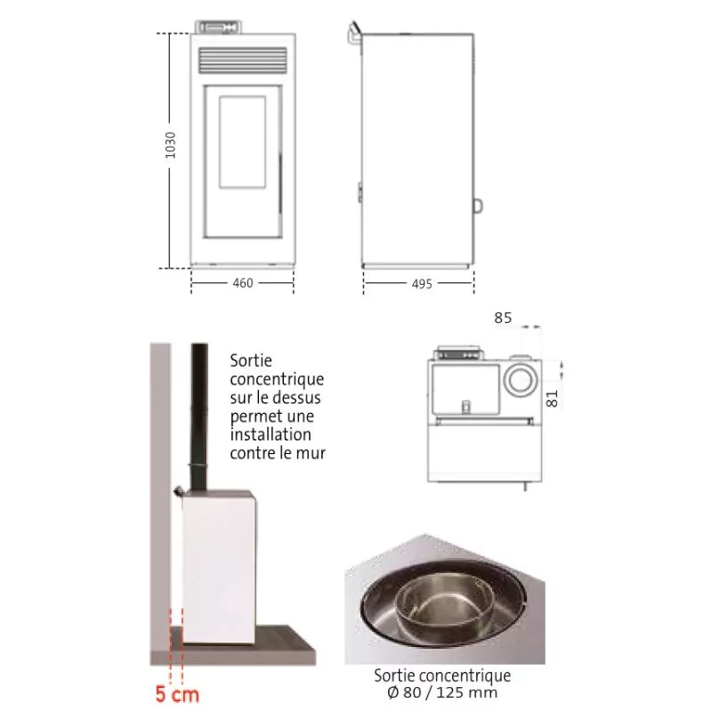 Hermetische pelletkachel (concentrische bovenaansluiting) – Vulcano Up – 10,8 kW