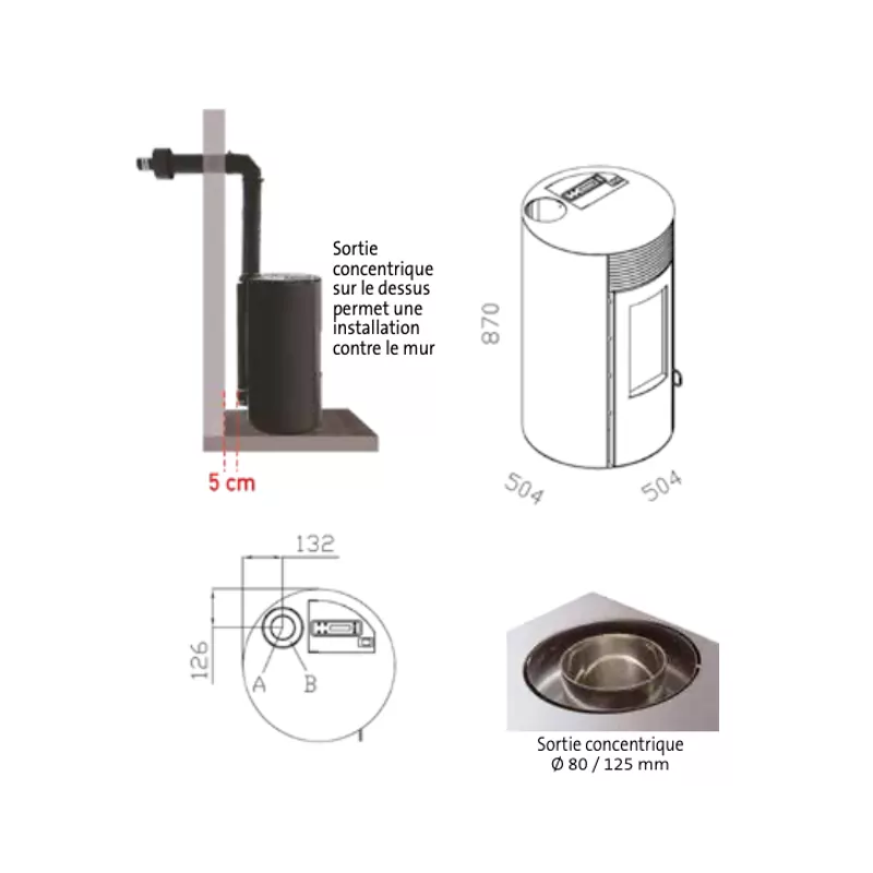 Hermetische pelletkachel (concentrische bovenafvoer) – Giuliana Up – 9,1 kW